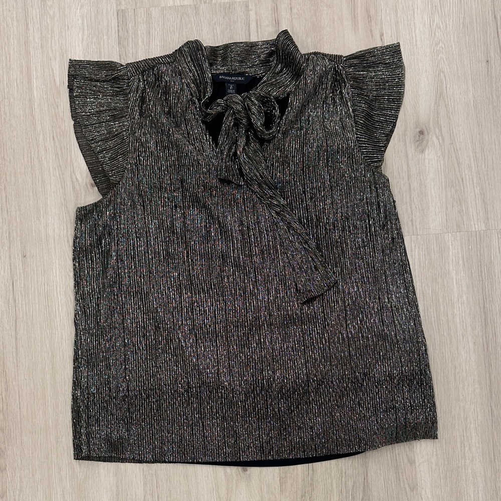 Banana Republic Metallic Blouse with Ruffle Sleeves